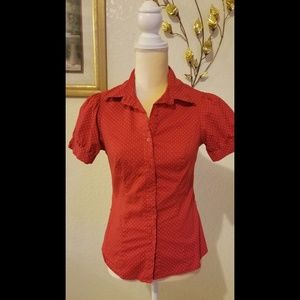 Red with white dots button down shirt